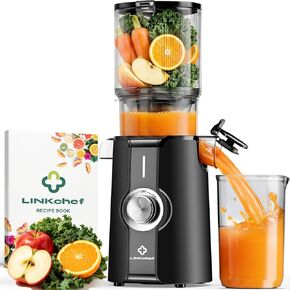 LINKChef Cold Press Juicer Machines, 4.53" Diameter juicers Whole Fruit and Vegetable, 200W Masticating Slow Juicer with Automatic Cutting, BPA-Free, Easy Cleanup & Assembly, Lightweight, Black in Kuwait