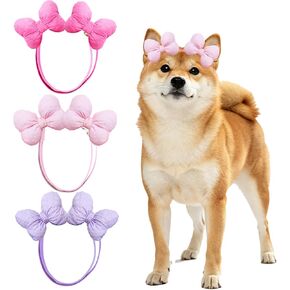 3Pcs Adjustable Dog Headband with Bows Short Hair Dogs, Handmade Pom Pom Ear Headbands for Small Medium Puppy Girl Dogs, Soft Elastic Pet Grooming Accessories for Daily Party Holiday Photoshoot in Saudi Arabia