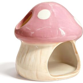Betta Fish Tank Accessories, Ceramic Mushroom House Aquarium Decor - Cute Pink Hideout Cave Ornament for Small Fish, Shrimp, Goldfish, Hamsters & Reptiles (Pink) in Kuwait