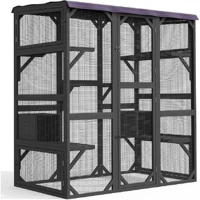 Gizoon Outdoor Cat Enclosure– 70 Inch Large Walk-in Catio for Multiple Cats, Weatherproof Cat House with Tarp Roof, Kitty Playpen Cage for Patio Garden,Black in Saudi Arabia
