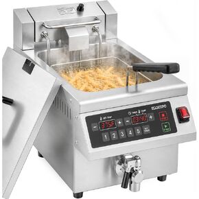 EGGKITPO 12.6QT Commercial Deep Fryer with Timer and Oil Drain 120V 1800W Electric Fryer with Solid Basket, Lid, 304 Stainless Steel Tank Digital Control Countertop Frying Machine for Home Restaurant in Kuwait