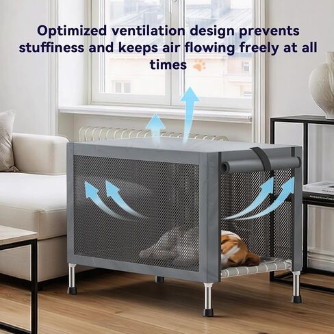 Small Stainless Steel Elevated Dog Crate with Cover, 2-in-1 Indoor & Outdoor Raised Pet House, Rust-Proof Dog Kennel with Silicone Anti-Slip Feet, Tool-Free Assembly in Kuwait