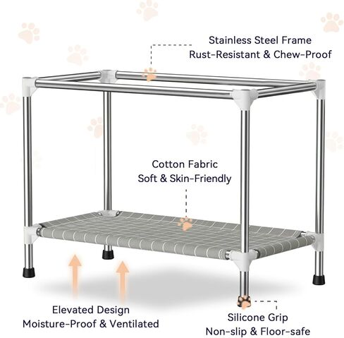 Small Stainless Steel Elevated Dog Crate with Cover, 2-in-1 Indoor & Outdoor Raised Pet House, Rust-Proof Dog Kennel with Silicone Anti-Slip Feet, Tool-Free Assembly in Kuwait