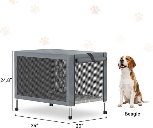 Small Stainless Steel Elevated Dog Crate with Cover, 2-in-1 Indoor & Outdoor Raised Pet House, Rust-Proof Dog Kennel with Silicone Anti-Slip Feet, Tool-Free Assembly in Kuwait