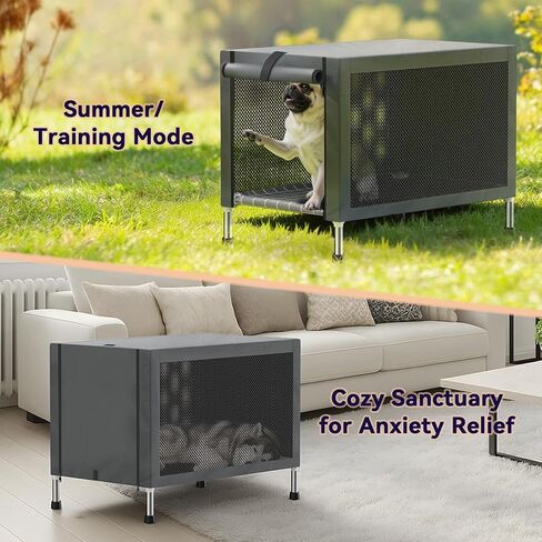 Small Stainless Steel Elevated Dog Crate with Cover, 2-in-1 Indoor & Outdoor Raised Pet House, Rust-Proof Dog Kennel with Silicone Anti-Slip Feet, Tool-Free Assembly in Kuwait