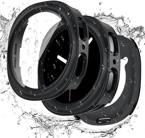 [2 in 1] Goton Waterproof Case for Samsung Galaxy Watch FE 5 4 40mm, 360° Protective Hard PC Front & Back Bumper with HD Tempered Glass Screen Protector for Galaxy Watch Cover Accessories, Black in Saudi Arabia