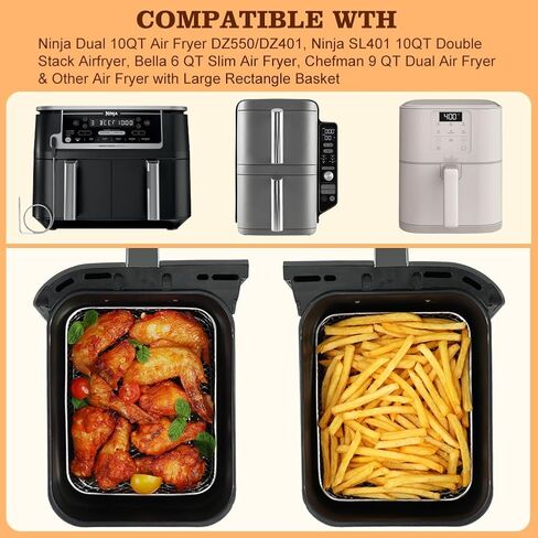 BYKITCHEN Air Fryer Rack Compatible with Ninja 10 QT DZ550/ DZ401/ SL401 DualZone Airfryer/Bella 6QT Slim Airfryer&More, 3pcs Stackable Stainless Steel Rack with Silicone Feet, Air Fryer Accessories in Saudi Arabia