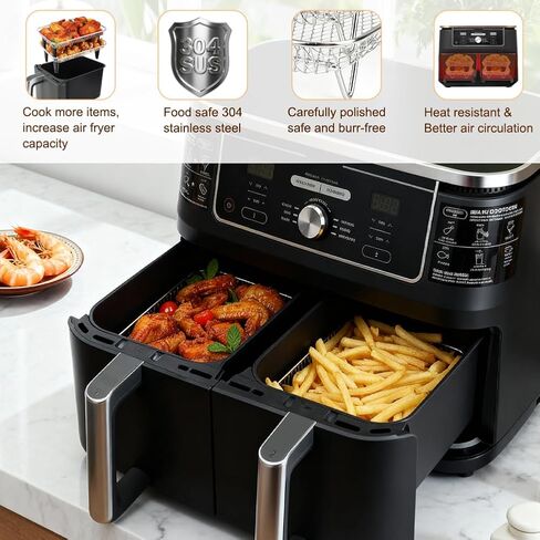 BYKITCHEN Air Fryer Rack Compatible with Ninja 10 QT DZ550/ DZ401/ SL401 DualZone Airfryer/Bella 6QT Slim Airfryer&More, 3pcs Stackable Stainless Steel Rack with Silicone Feet, Air Fryer Accessories in Saudi Arabia