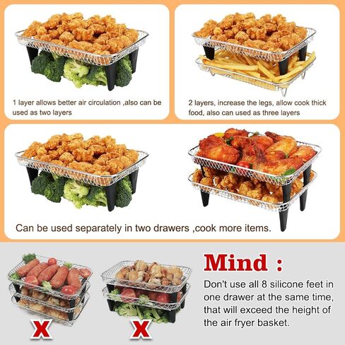 BYKITCHEN Air Fryer Rack Compatible with Ninja 10 QT DZ550/ DZ401/ SL401 DualZone Airfryer/Bella 6QT Slim Airfryer&More, 3pcs Stackable Stainless Steel Rack with Silicone Feet, Air Fryer Accessories in Saudi Arabia