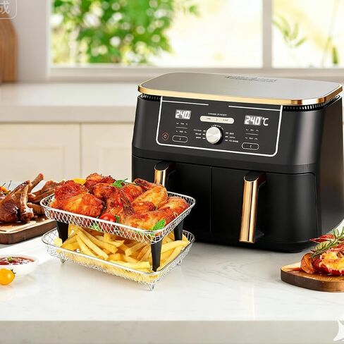 BYKITCHEN Air Fryer Rack Compatible with Ninja 10 QT DZ550/ DZ401/ SL401 DualZone Airfryer/Bella 6QT Slim Airfryer&More, 3pcs Stackable Stainless Steel Rack with Silicone Feet, Air Fryer Accessories in Saudi Arabia