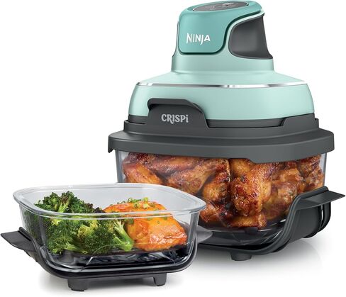 Ninja Crispi 4-in-1 Glass Air Fryer | 450°F | Non-Toxic | 4QT & 6-Cup Glass Containers w/Lids | Microwave, Freezer, Dishwasher Safe | Max Crisp, Air Fry, Bake, Recrisp | Mint | FN101MT in Kuwait