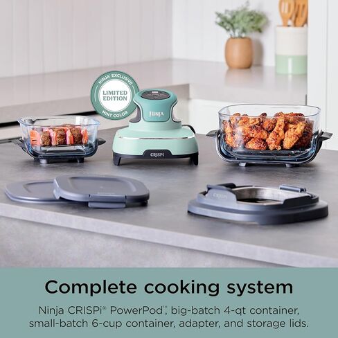 Ninja Crispi 4-in-1 Glass Air Fryer | 450°F | Non-Toxic | 4QT & 6-Cup Glass Containers w/Lids | Microwave, Freezer, Dishwasher Safe | Max Crisp, Air Fry, Bake, Recrisp | Mint | FN101MT in Kuwait