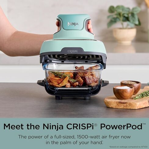 Ninja Crispi 4-in-1 Glass Air Fryer | 450°F | Non-Toxic | 4QT & 6-Cup Glass Containers w/Lids | Microwave, Freezer, Dishwasher Safe | Max Crisp, Air Fry, Bake, Recrisp | Mint | FN101MT in Kuwait