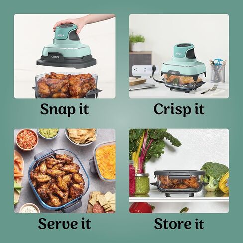 Ninja Crispi 4-in-1 Glass Air Fryer | 450°F | Non-Toxic | 4QT & 6-Cup Glass Containers w/Lids | Microwave, Freezer, Dishwasher Safe | Max Crisp, Air Fry, Bake, Recrisp | Mint | FN101MT in Kuwait