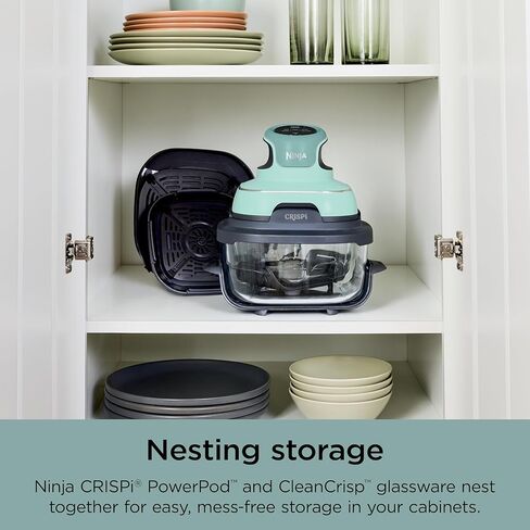 Ninja Crispi 4-in-1 Glass Air Fryer | 450°F | Non-Toxic | 4QT & 6-Cup Glass Containers w/Lids | Microwave, Freezer, Dishwasher Safe | Max Crisp, Air Fry, Bake, Recrisp | Mint | FN101MT in Kuwait