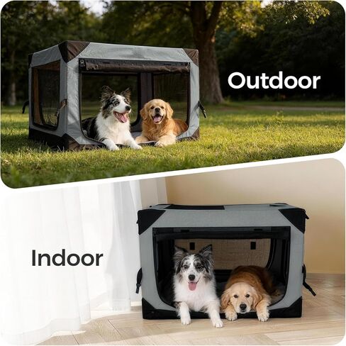 36 Inch Soft Collapsible Crate for Large Dogs, 4-Door Portable Foldable Soft Kennel with Chew Proof Mesh Windows for Indoor & Outdoor Travel Grey in Kuwait