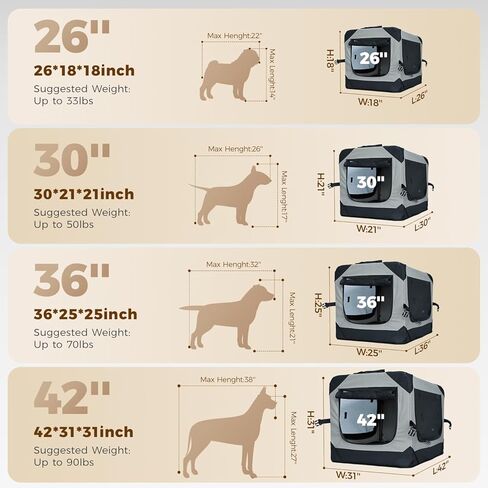 36 Inch Soft Collapsible Crate for Large Dogs, 4-Door Portable Foldable Soft Kennel with Chew Proof Mesh Windows for Indoor & Outdoor Travel Grey in Kuwait