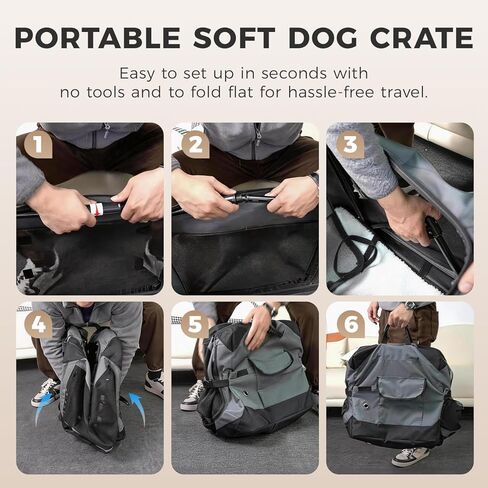 36 Inch Soft Collapsible Crate for Large Dogs, 4-Door Portable Foldable Soft Kennel with Chew Proof Mesh Windows for Indoor & Outdoor Travel Grey in Kuwait