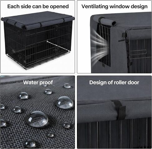 Pawise Dog Crate Cover,Heavy Duty Polyester Dog Kennel Cover for Wire Crates,Windproof & Waterproof Sunshade with Double Door & Roll-Up Windows, Machine Washable,Indoor & Outdoor Use(Grey, 24inch) in Kuwait