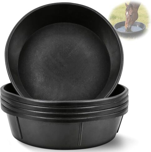 5 PCS Rubber Feed Pan, 3 Gallon/12 Quart Large Horse Feed Bucket, Animal Feeding Large Feed Bucket for Horse, Goat, Pig, Dog, Farm and Poultry, Black in Kuwait