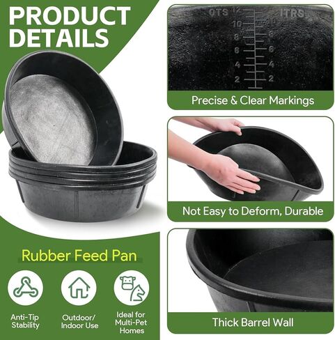 5 PCS Rubber Feed Pan, 3 Gallon/12 Quart Large Horse Feed Bucket, Animal Feeding Large Feed Bucket for Horse, Goat, Pig, Dog, Farm and Poultry, Black in Kuwait