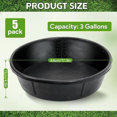 5 PCS Rubber Feed Pan, 3 Gallon/12 Quart Large Horse Feed Bucket, Animal Feeding Large Feed Bucket for Horse, Goat, Pig, Dog, Farm and Poultry, Black in Kuwait