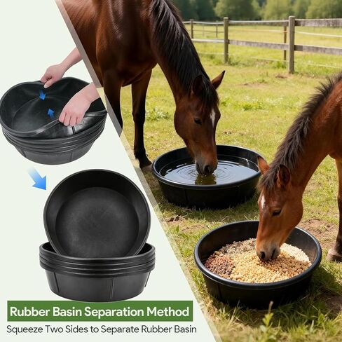 5 PCS Rubber Feed Pan, 3 Gallon/12 Quart Large Horse Feed Bucket, Animal Feeding Large Feed Bucket for Horse, Goat, Pig, Dog, Farm and Poultry, Black in Kuwait