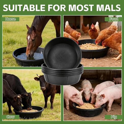 5 PCS Rubber Feed Pan, 3 Gallon/12 Quart Large Horse Feed Bucket, Animal Feeding Large Feed Bucket for Horse, Goat, Pig, Dog, Farm and Poultry, Black in Kuwait