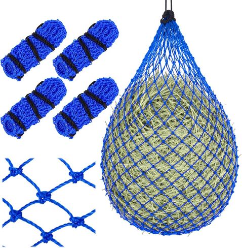 Windyun 4 Pcs Deluxe Ultra Slow Hay Feeder Nets, 42" Length with 1" Feeding Holes, Horse Supplies Heavy-Duty Top Loading Black Horse Hay Bag for Goats Sheep Livestock Barn Farm Feeding Tack(Black) in Kuwait
