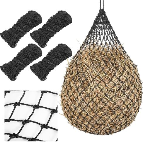 Windyun 4 Pcs Deluxe Ultra Slow Hay Feeder Nets, 42" Length with 1" Feeding Holes, Horse Supplies Heavy-Duty Top Loading Black Horse Hay Bag for Goats Sheep Livestock Barn Farm Feeding Tack(Black) in Saudi Arabia