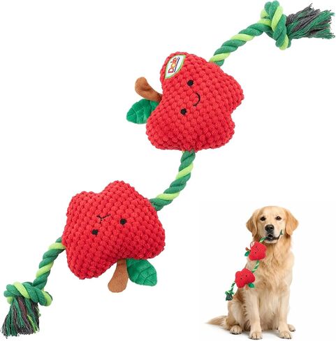 Dog Rope Toy with Squeakers, Apple Tug of War Dog Toy, Tough Cotton Rope Toys for Dogs, Aggressive Chew Toys for Large Dogs and Medium Dogs in Kuwait