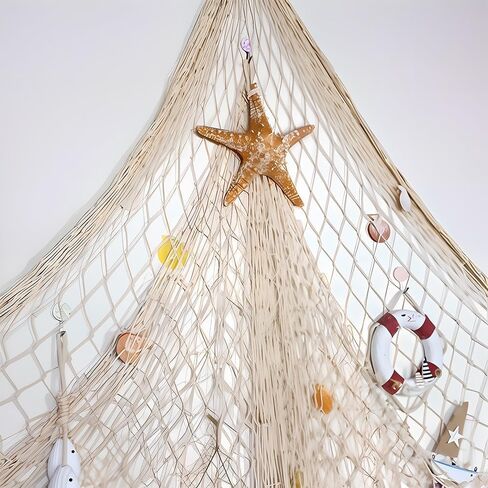 80"x40" Fish Net Decorations, Natural Cotton Fishing Net Decor Fishnet Rope Decoration for Under The Sea Hawaiian Pirate Ocean Beach Themed Party (1 Pack) in Kuwait