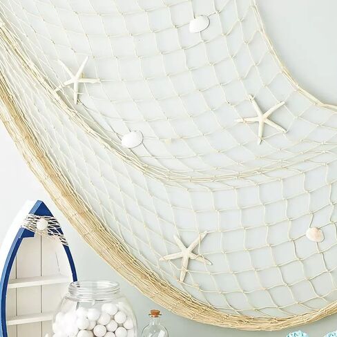 80"x40" Fish Net Decorations, Natural Cotton Fishing Net Decor Fishnet Rope Decoration for Under The Sea Hawaiian Pirate Ocean Beach Themed Party (1 Pack) in Kuwait
