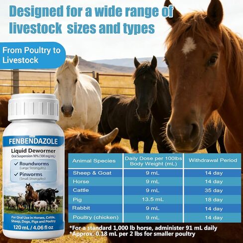 Fenbendazole-Based Digestive Support for Horses and Poultry, Intestinal Support Formula for Routine Animal Wellness in Kuwait