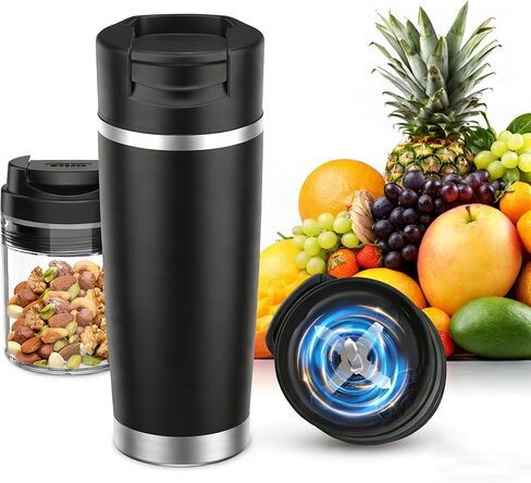 Portable Personal Blender 20oz Vacuum Cup Cordless Blende for 120 Watt Rechargeable Personal Size blender With Stainless Steel Bottle Ideal For-Shakes and Smoothies, BPA Free (Black） in Saudi Arabia
