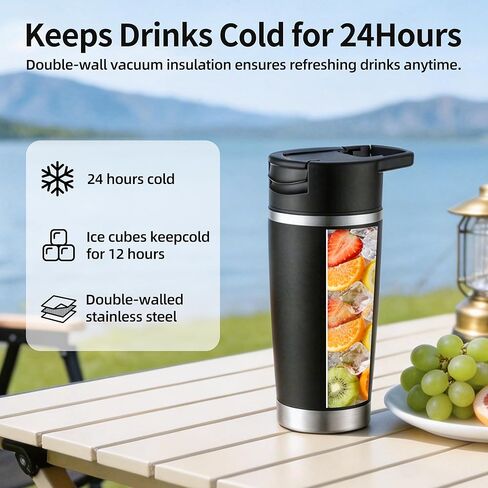 Portable Personal Blender 20oz Vacuum Cup Cordless Blende for 120 Watt Rechargeable Personal Size blender With Stainless Steel Bottle Ideal For-Shakes and Smoothies, BPA Free (Black） in Saudi Arabia