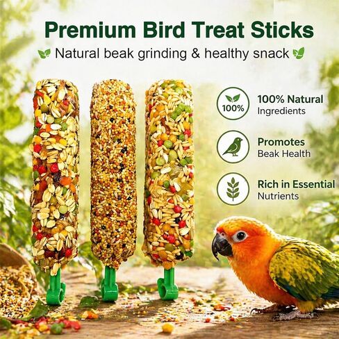 TINYFIELD Bird Treats Sticks, 7.4OZ Millet Spray for Parakeet Budgie Cockatiel Finch Canary Lovebird Conure, Natural Plant Based, 3 Count in Kuwait
