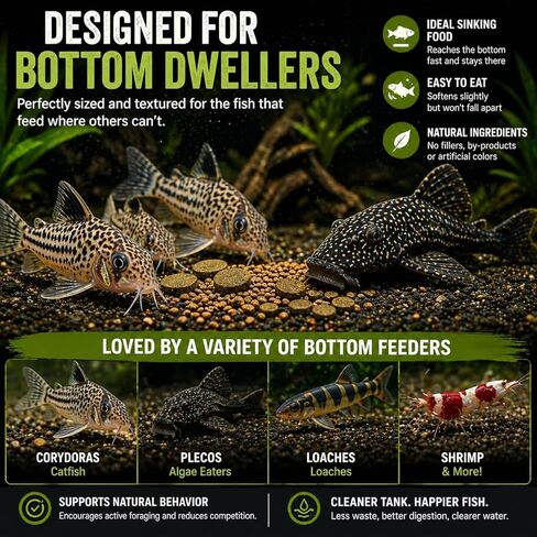 BugGraze Bottom Dweller Feast 3 في 1 كريات ورقائق وحبيبات للكوريدوراس والبليكو واللوش - نظام غذائي كامل لأسماك حوض السمك - تغذية نظيفة، مزيج عالي من البروتين والطحالب - 3 أونصة in Kuwait