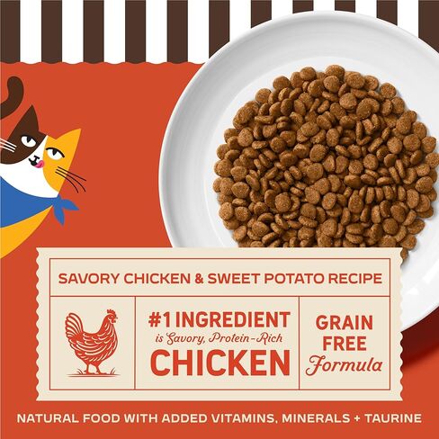 Merrick Purrfect Bistro وصفة الدجاج والبطاطا الحلوة الخالية من الحبوب، طعام القطط الجاف الطبيعي للقطط البالغة، عالي البروتين، طعام القطط الخارجي أو الداخلي - حقيبة 12 رطل in Kuwait