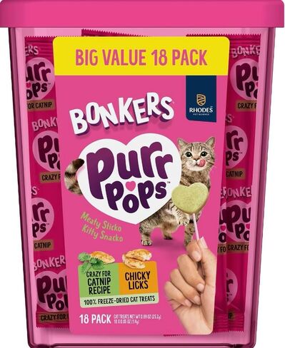 Bonkers Purrpops Freeze-Dried Cat Treats, 2-18 Pack Variety Bundle with Salmon & Tuna, Catnip & Chicken Flavors, Plus 4 Cat Spring Toys in Kuwait