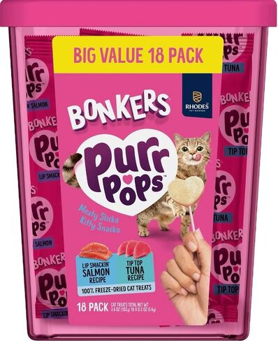 Bonkers Purrpops Freeze-Dried Cat Treats, 2-18 Pack Variety Bundle with Salmon & Tuna, Catnip & Chicken Flavors, Plus 4 Cat Spring Toys in Kuwait