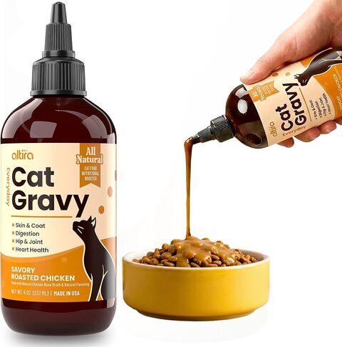 Everyday Cat Gravy - Wet Cat Food Topper for Dry Food and Wet Food with Chicken Bone Broth, Glucosamine, MSM, Omega 3 and Probiotics - Skin, Coat, Heart, Hip & Joint Support, 8oz RoastedChicken in Kuwait