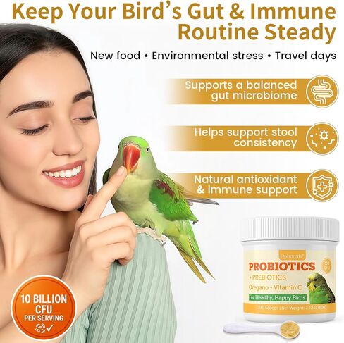 Bird Probiotic Powder for Gut Balance, Digestive & Immune Support – 10 Billion CFU Probiotic + Prebiotic with Vitamin C & Oregano – Molting & Stress Support for All Birds - Parakeet Parrot Cockatiel in Kuwait