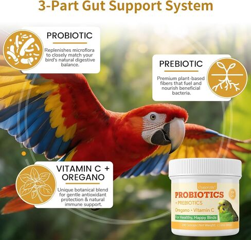 Bird Probiotic Powder for Gut Balance, Digestive & Immune Support – 10 Billion CFU Probiotic + Prebiotic with Vitamin C & Oregano – Molting & Stress Support for All Birds - Parakeet Parrot Cockatiel in Kuwait