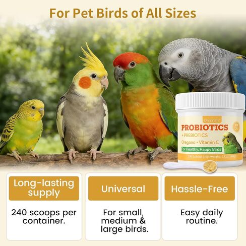 Bird Probiotic Powder for Gut Balance, Digestive & Immune Support – 10 Billion CFU Probiotic + Prebiotic with Vitamin C & Oregano – Molting & Stress Support for All Birds - Parakeet Parrot Cockatiel in Kuwait