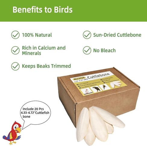 4.3"-4.7" Cuttlebone for Birds,Parakeets Cuddle Bone Beak Trimming,Premium Calcium Natural Cuttlefish Bone for Parrot,Cockatiel,Budgie,Tortoise, Snails,Reptiles,20 Pcs in Kuwait