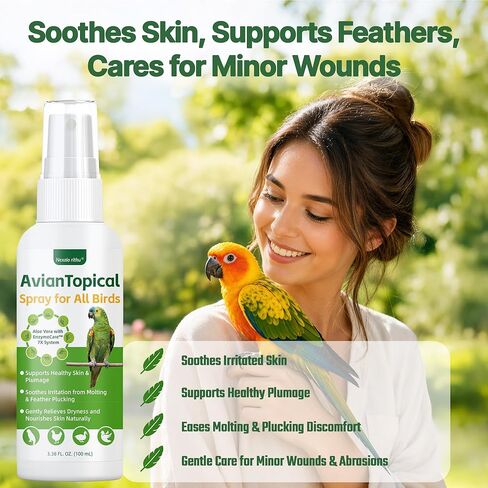 Avian Care Topical Spray for All Birds, Aloe Vera Bird Spray for Dry Itchy Skin, Molting and Feather Stress Support, Gentle Topical Care for Skin Comfort and Healthier Looking Plumage, Daily Use in Kuwait