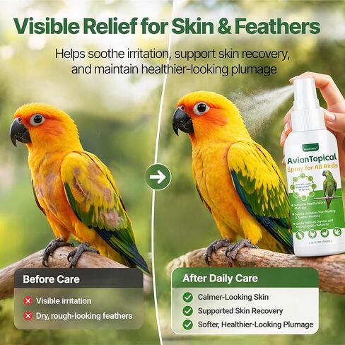Avian Care Topical Spray for All Birds, Aloe Vera Bird Spray for Dry Itchy Skin, Molting and Feather Stress Support, Gentle Topical Care for Skin Comfort and Healthier Looking Plumage, Daily Use in Kuwait