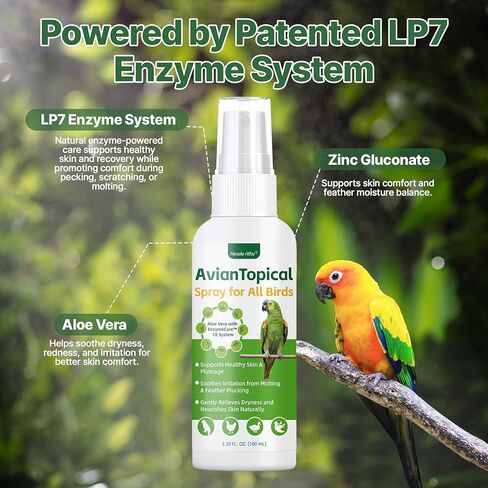 Avian Care Topical Spray for All Birds, Aloe Vera Bird Spray for Dry Itchy Skin, Molting and Feather Stress Support, Gentle Topical Care for Skin Comfort and Healthier Looking Plumage, Daily Use in Kuwait