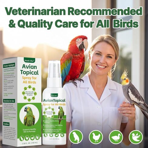 Avian Care Topical Spray for All Birds, Aloe Vera Bird Spray for Dry Itchy Skin, Molting and Feather Stress Support, Gentle Topical Care for Skin Comfort and Healthier Looking Plumage, Daily Use in Kuwait